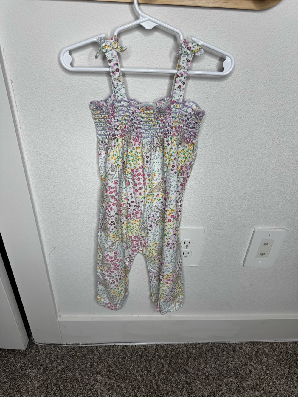 Disney Smocked Floral One-Piece - White with Pink & Yellow